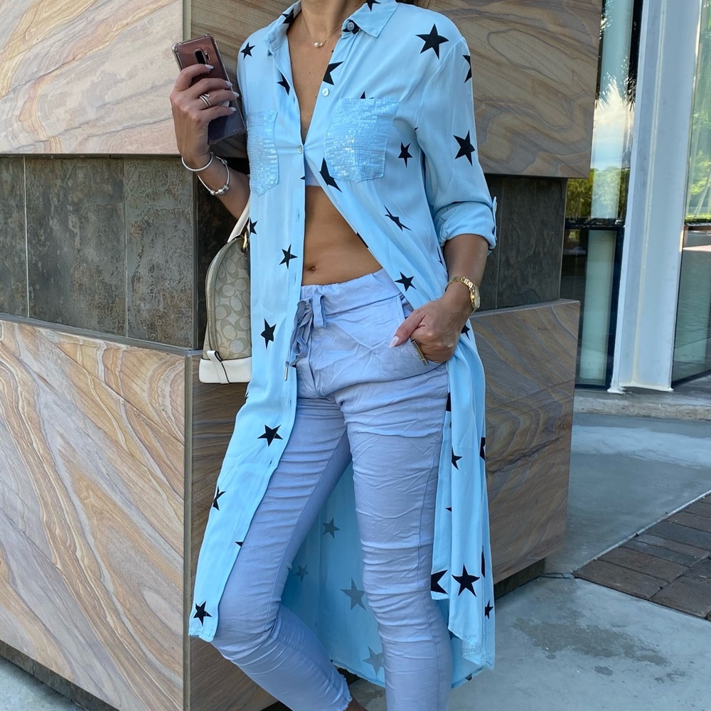 ⭐ Star Print Long Shirt / Lightweight Duster – Sizes S & L - Picture 8 of 10